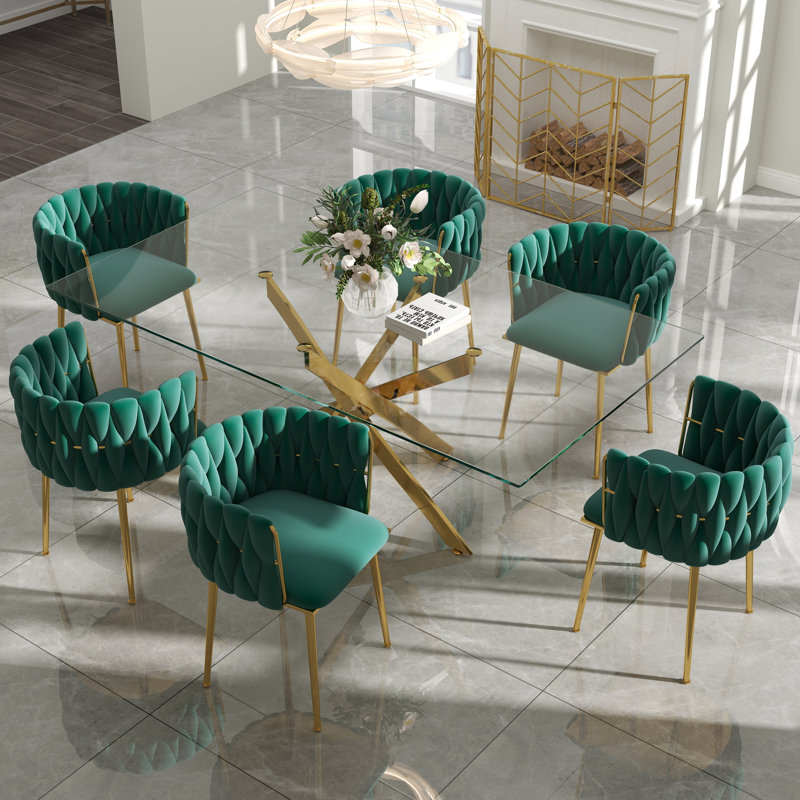 Ensemble de salle à manger Antli, Green, 29.5"H x 63"L x 31.5"W, Doré