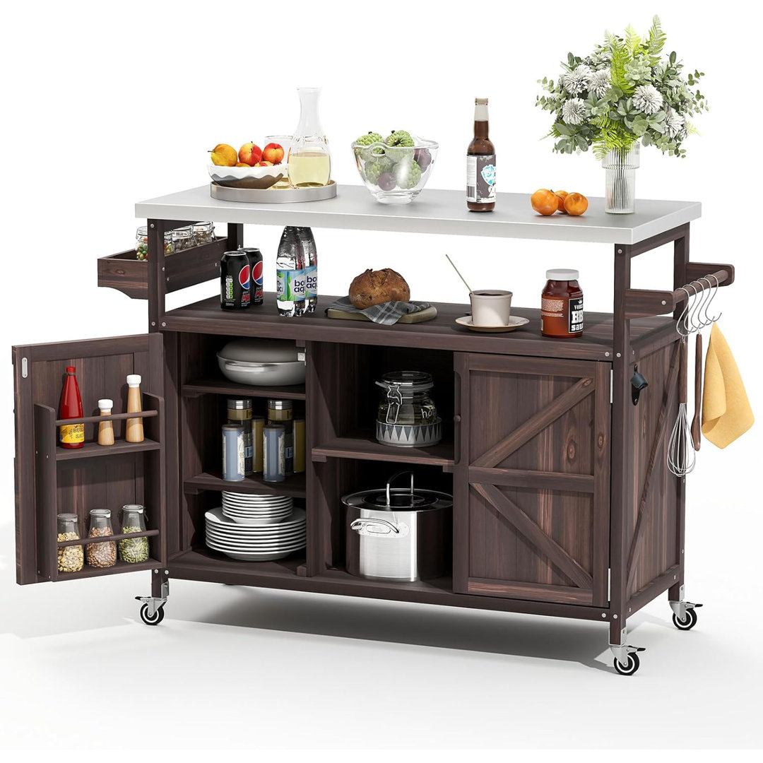 Versatile Outdoor Grill Cart With Storage, Spice Rack, Paper Towel Holder, And Lockable Wheels Gracie Oaks Table Base