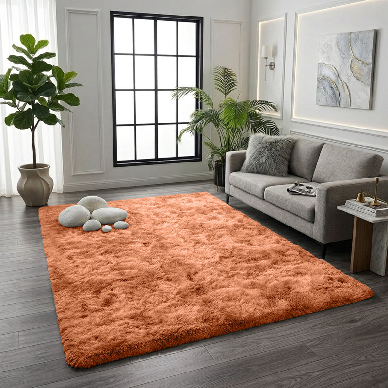 Machine Tufted Rust Indoor Shagg Area Rug-Luxurious Burnt Orange Shaggy Carpet, Runner 60 x 220 cm