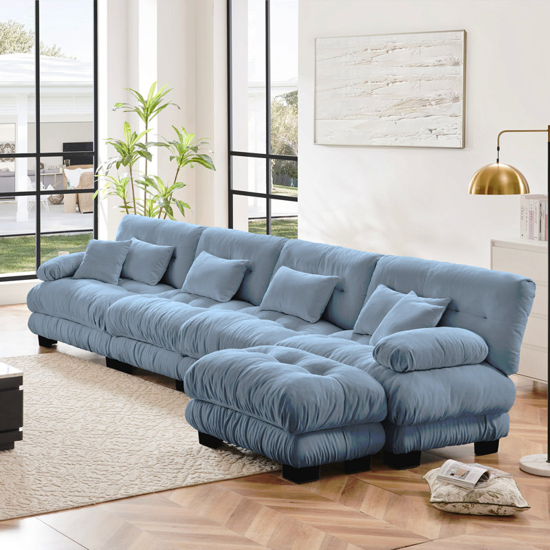 Combinaison libre, canapé modulaire modulaire, canapé en forme de L pour le salon, canapé confortable à 4 places avec repose-pieds convertible, chenille