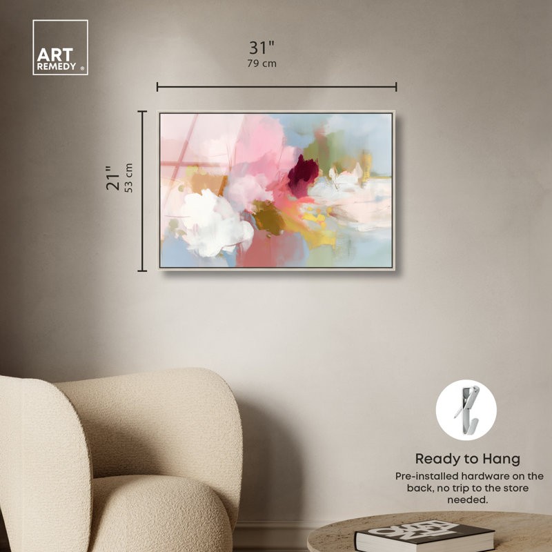"Floral Haze IV", reproduction murale encadrée rose par Art Remedy, cadre blanc, 30 x 20, H 21 po x l 31 po, Cadre blanc