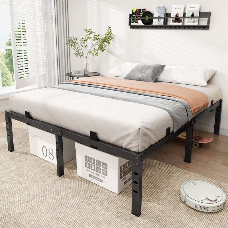 14'' Black Metal Platform Bed Frame With Steel Slat Support, No Box Spring Needed