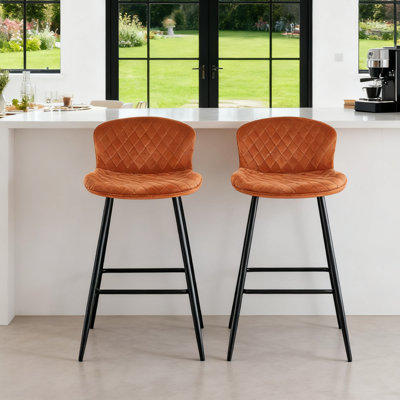 Modern 62cm Upholstered Orange Velvet Curved Bar Stool