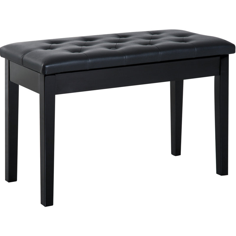 Black Duet Piano Seat With Faux Leather Cushioning And Stable Wooden Base Bench Cushion Frame - For Playing