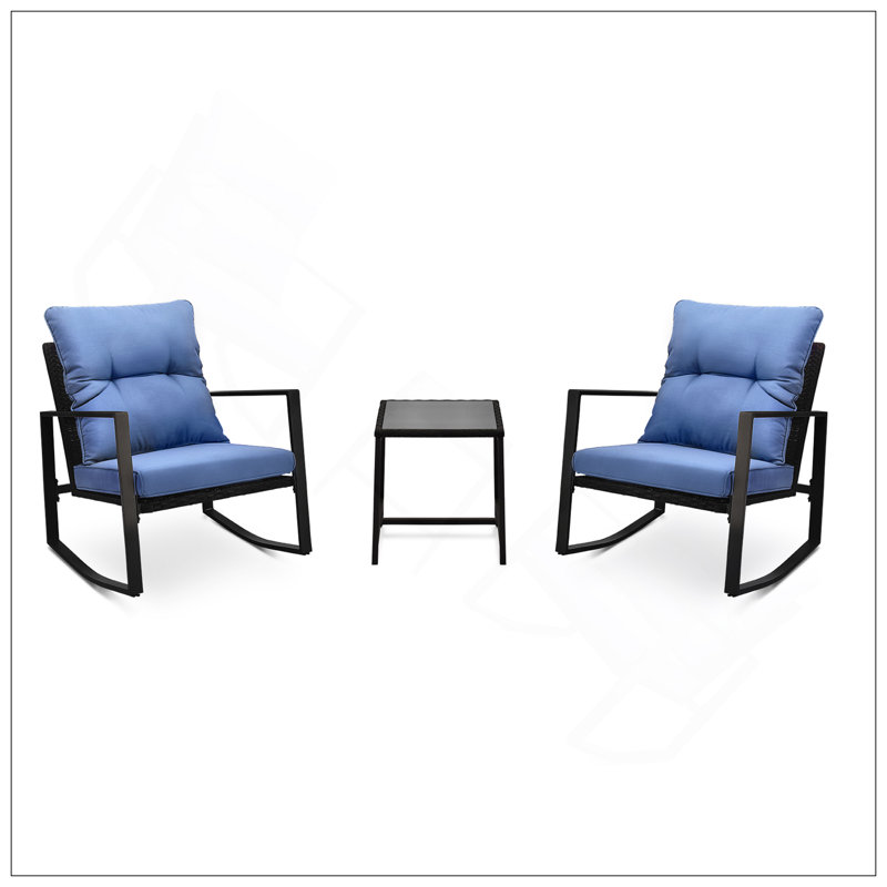 Ensemble de bistro 3 pièces pour terrasse avec coussin bleu pour jardin