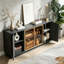 Buffet 64 pouces, armoire de rangement à rayures verticales en bois