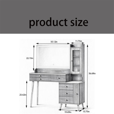 Dressing table with high-definition makeup mirror and light - large modern dressing table with 3-color LED lights, 5 drawers, storage rack, and charging station
