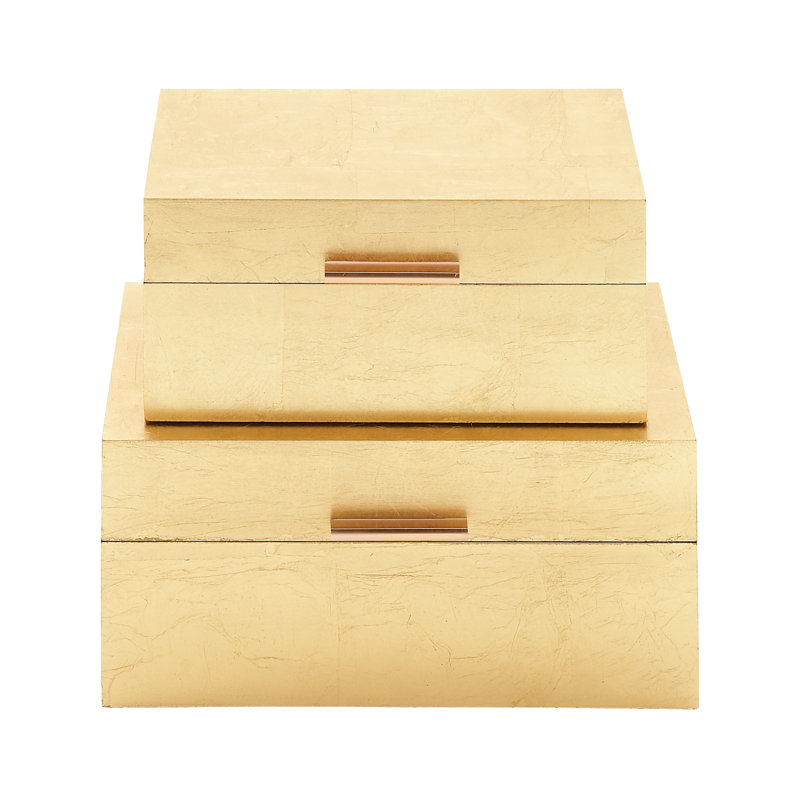 Wooden Decorative Box with Textured Foiled Exterior Set, Gold