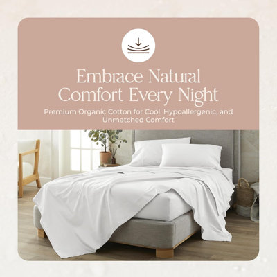 Certified Organic Twin Flat Sheet Only - 100% Organic Cotton Sheets With Luxurious Soft And Breathable 500 Thread Count Sateen Weave Finish - Gots & Fairtrade Certified (White, Twin)