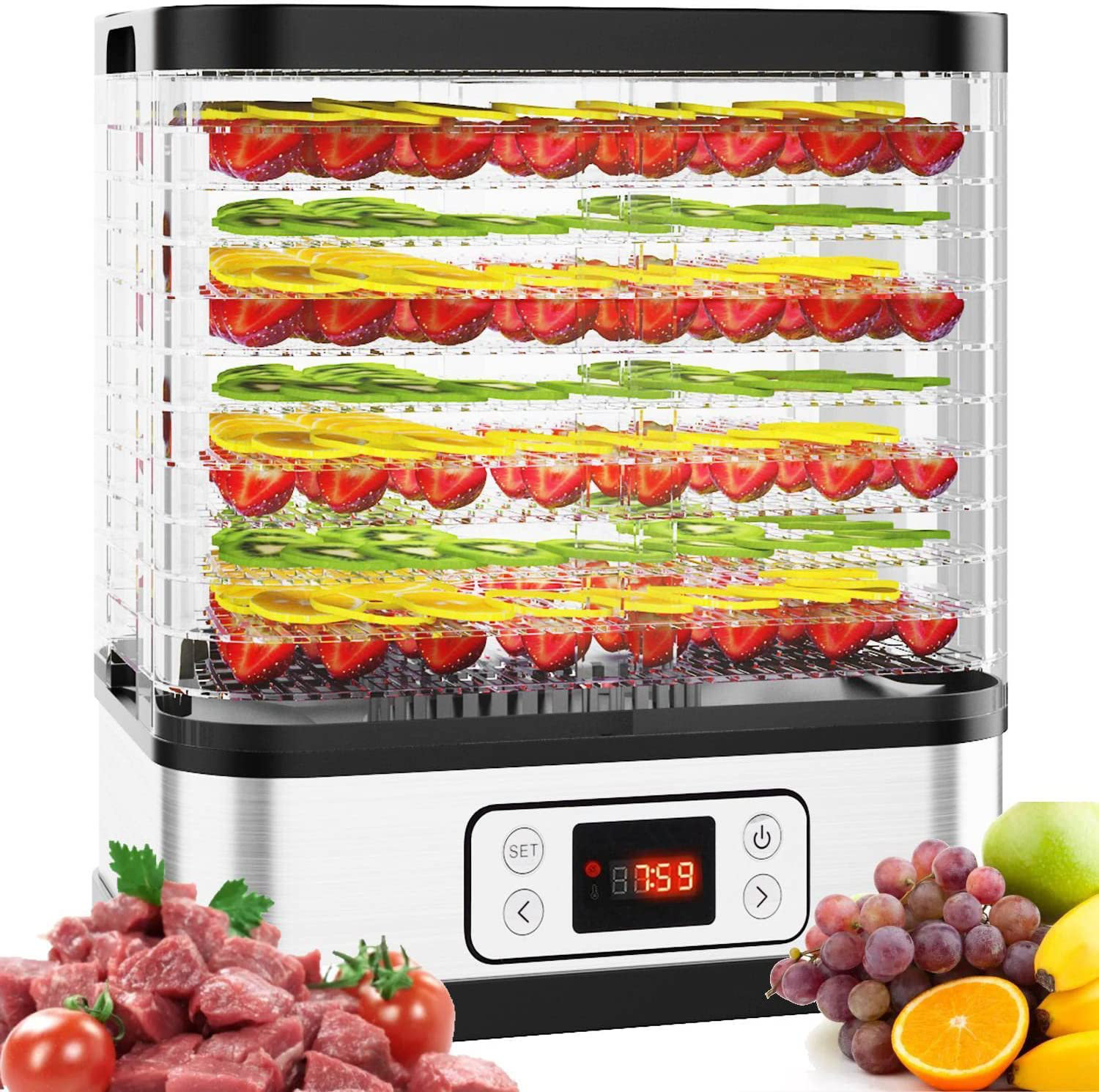 Nesco 5-Tray Food Dehydrator, Expandable up to 7 Trays, 400W, Dishwasher-Safe Parts, Clear Top, White