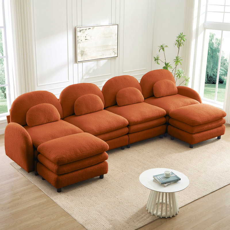 Canapé 4 places Teddy, Orange, H 35,4 po x l 129,1 po x P 38,8 po