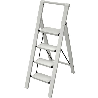4 Step Ladder Foldable, Aluminum,,Grey
