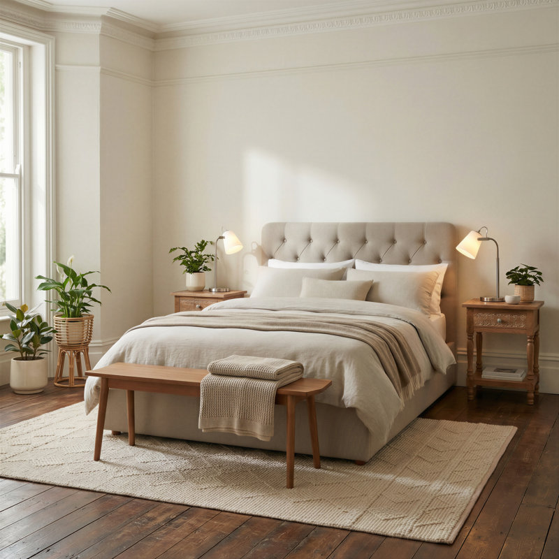 Haiden Upholstered Ottoman Storage Bed, Beige Fabric, King