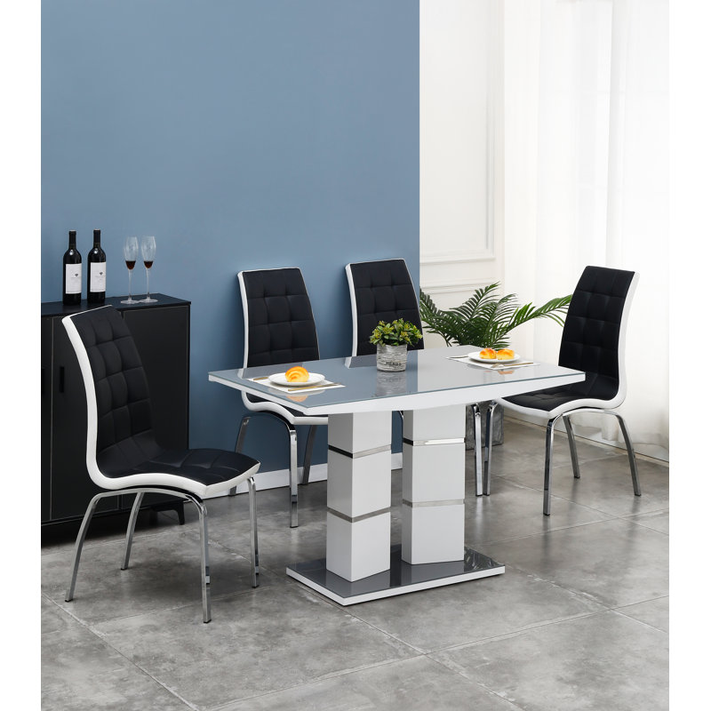 4 - Person Dining Set, Black, Grey/White
