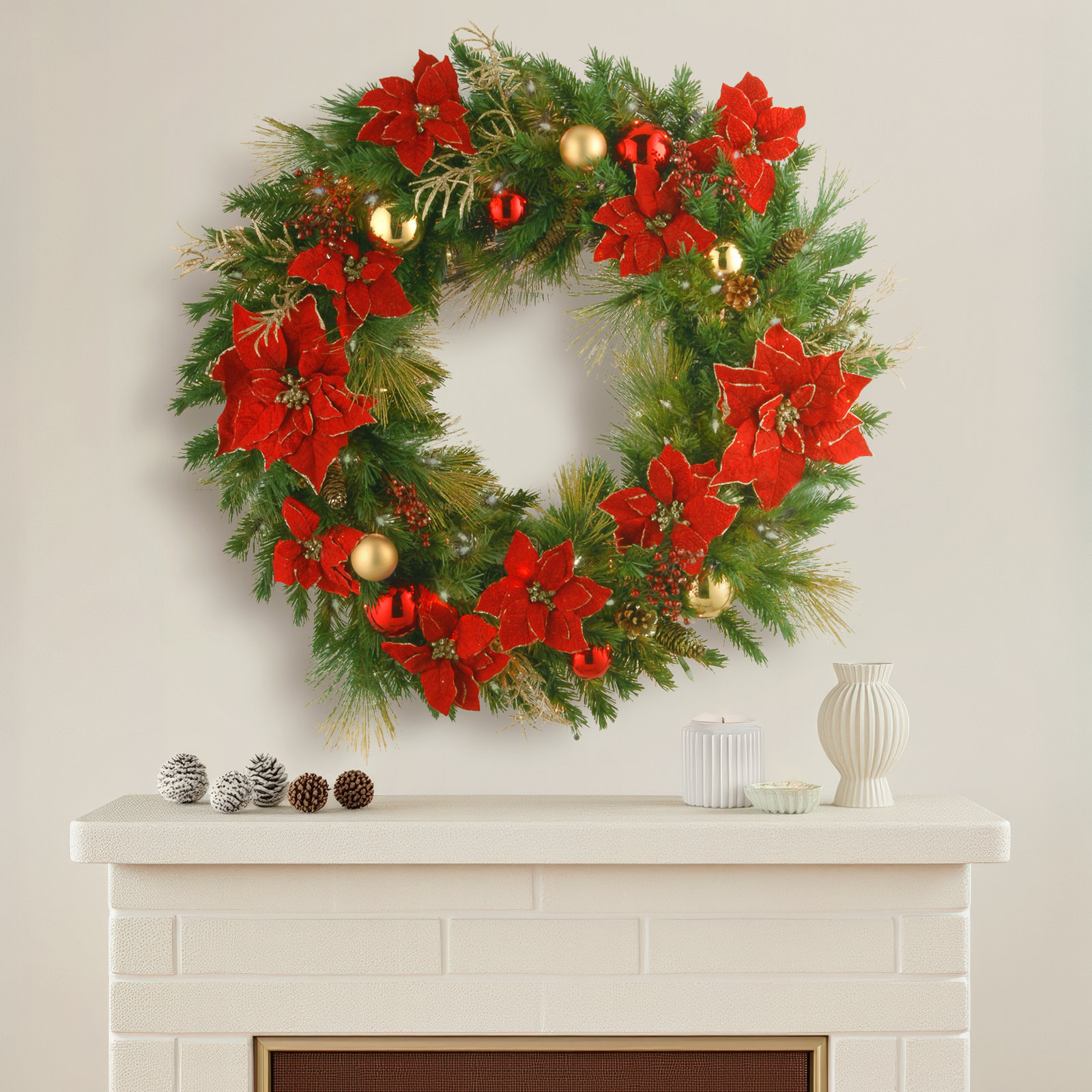 National Tree Company 36in. Decorative Collection Home Spun Wreath with Clear Lights