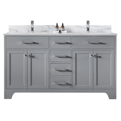 Meuble-lavabo 60 po Claristine avec comptoir en quartz et trou pour lavabo