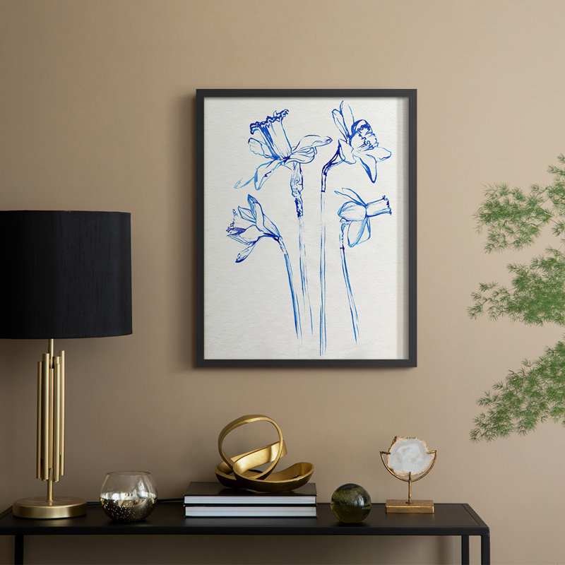 Inky Daffodils II, reproduction encadrée - bois massif, H 21 po x l 17 po, Noir, noir, noir, noir
