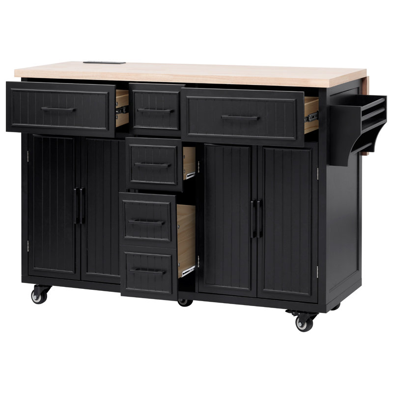 56.5'' Kitchen Island With Drop Leaf, Black