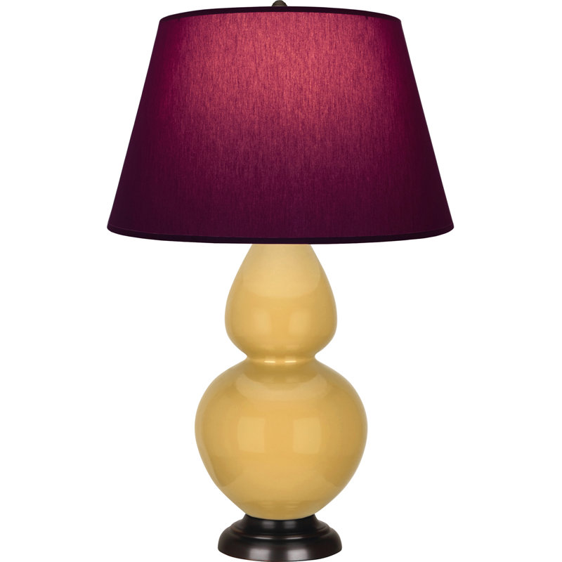 Lampe de table double gourde en céramique, Prune / lavande, Jaune coucher de soleil glacé / bronze, Bronze