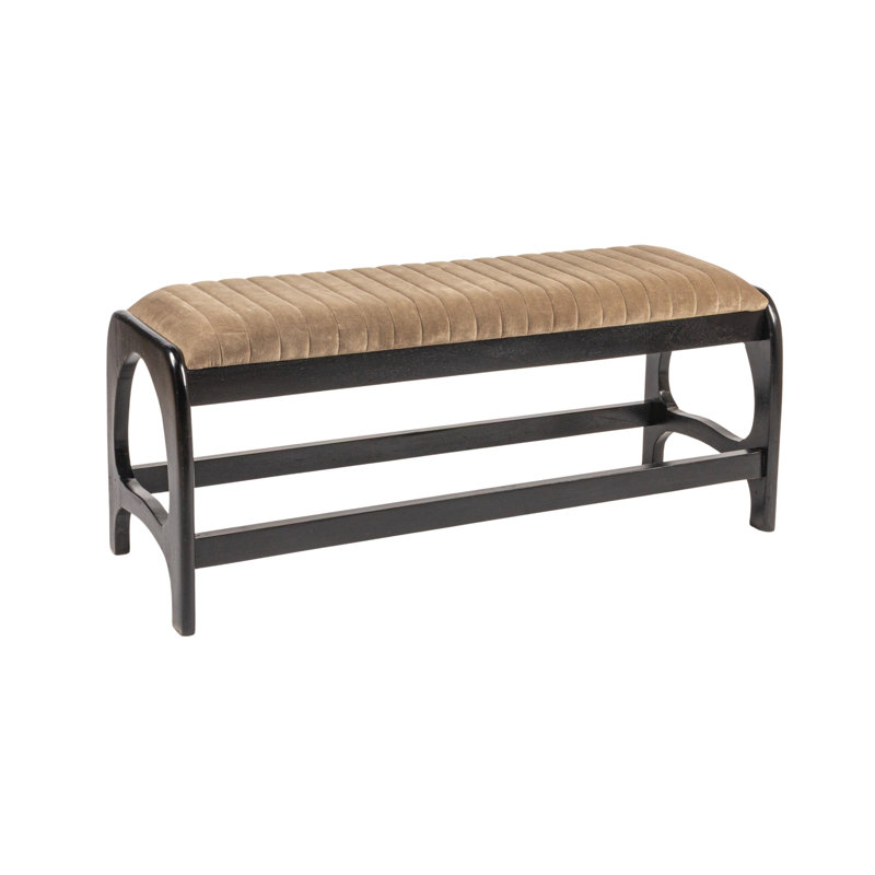Brady Mango Wood Arch Bench, Brown Velvet