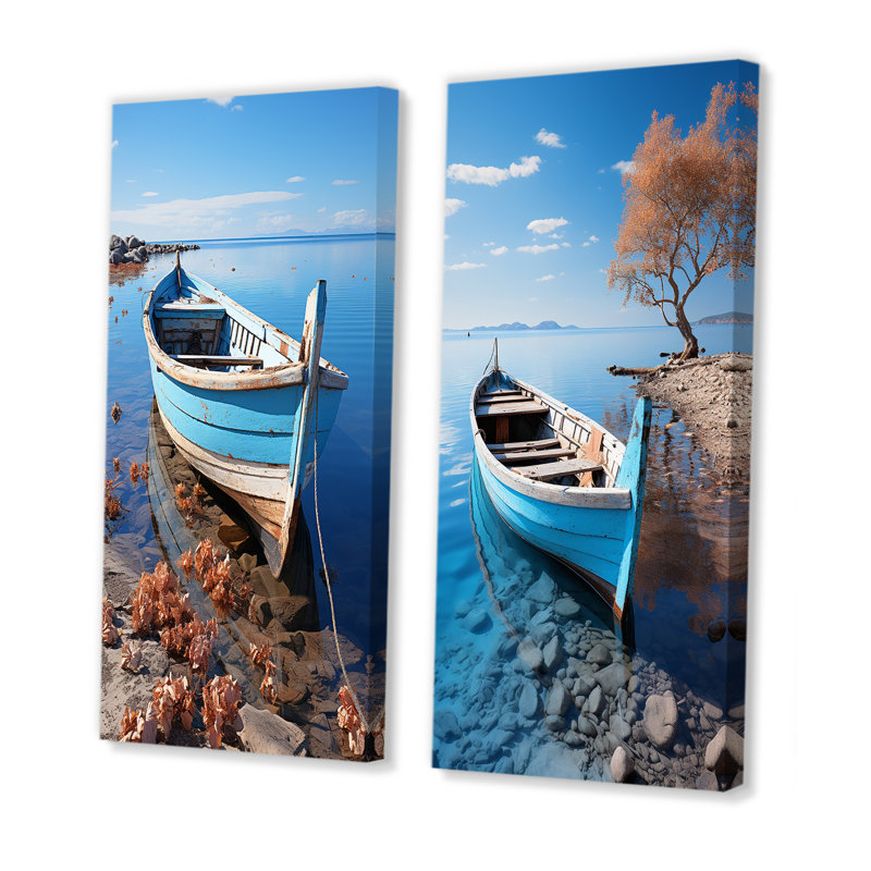 «Blue Boat Serenity», 2 pièces sur toile, H 20 po x l 24 po, Toile tendue