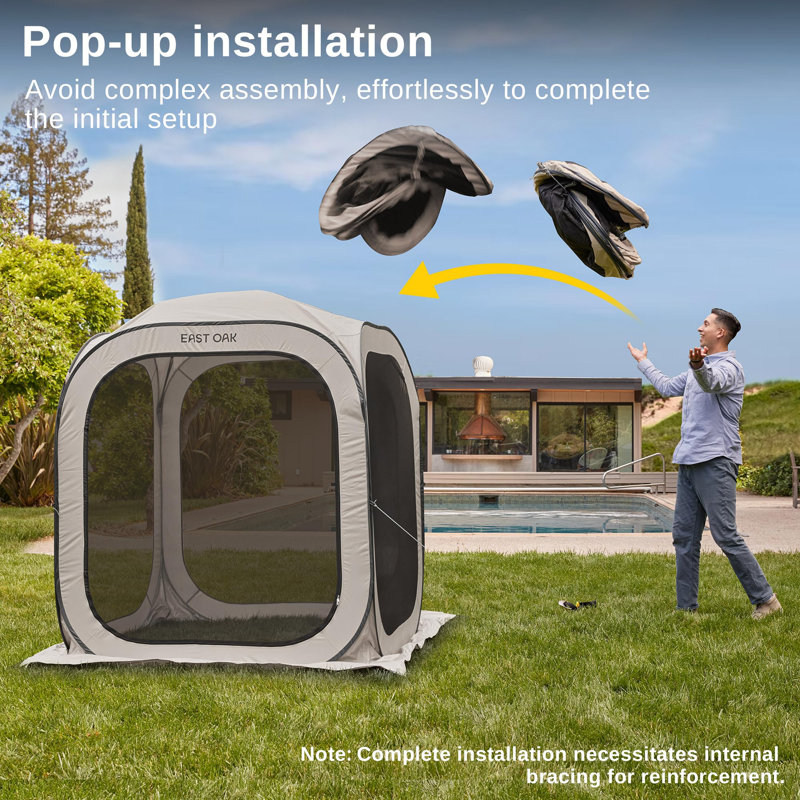 Beige 4x4 Ft Carbon Steel Pop-Up Screen House Tent