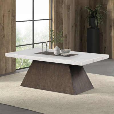 Table basse carrée de style contemporain avec base en bois effilée en marbre noyer foncé et finition blanche (table incluse seulement)