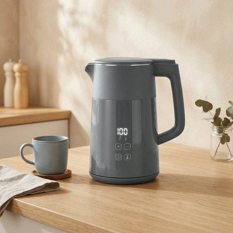 HOMCOM 1.7L Fast Boil 3000W Electric Kettle with LED Display, Grey/Silver