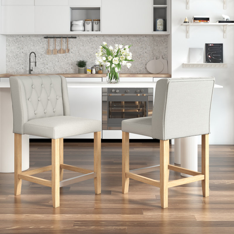  Counter & Bar Stool With Solid Wood Frame And Upholstered Seat (set Of 2)