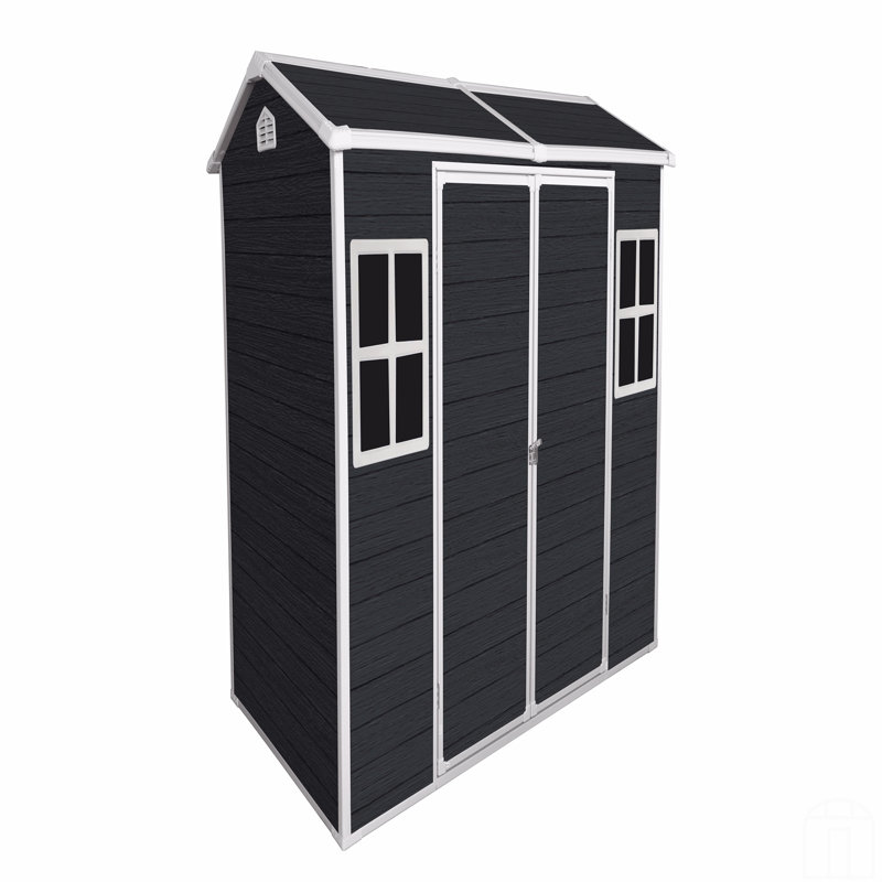 8X4ft Outdoor Resin Garden Shed With Floor And 2 Windows, Plastic Patio Outdoor Storage Shed With Lockable Door, Gray