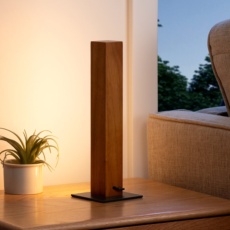 Square Solid Wood Dimmable LED Table Lamp, Rose Wood