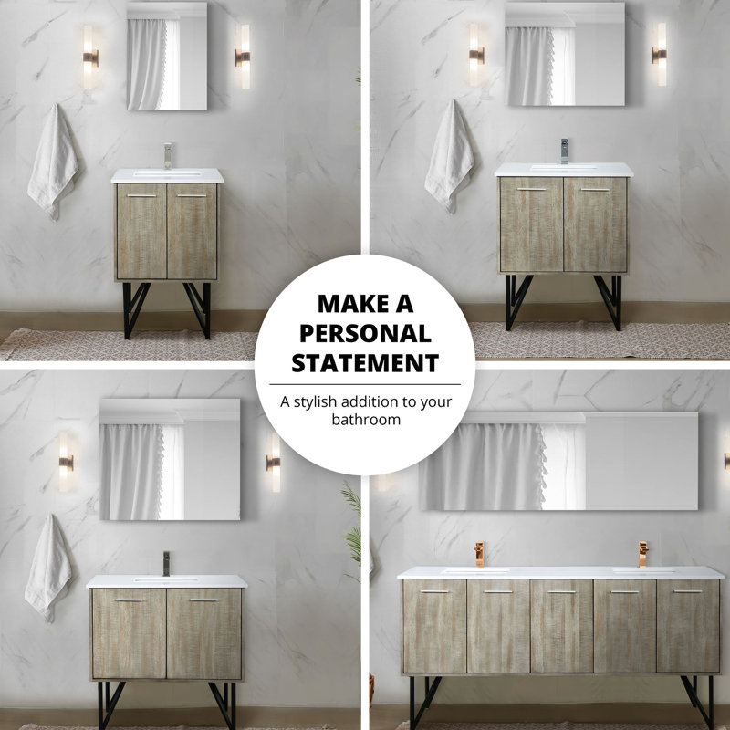 24 po L x P 20 po Meuble-lavabo rustique avec robinet en marbre de culture et or rose - miroir anti-rayures