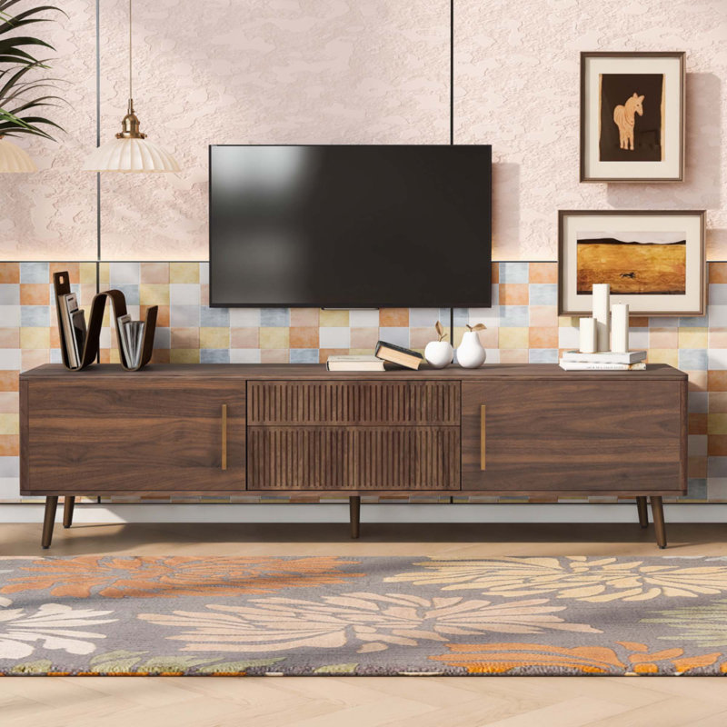 Mid Century TV Stand With 2 Drawers, 18.9"H x 70.8"L x 15.7"W