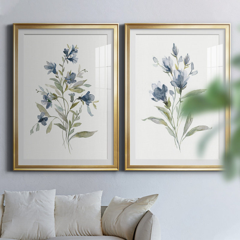 Linen Botanical III - ensemble de 2 reproductions d'art, H 36,5 po x l 26,5 po, Impression encadrée avec passe-partout, Doré