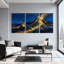 Abstrait bleu doré, montagne, reflet ciel, ensemble de 3 impressions sur toile-1090904354