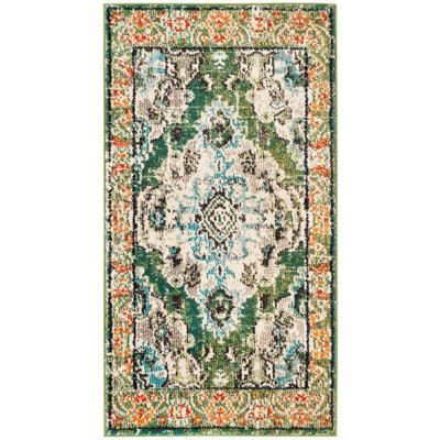 Tapis oriental vert forêt et bleu clair Almyra