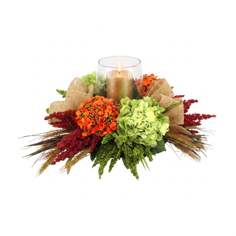 Harvest Hydrangea Fall Centerpiece with Candleholder