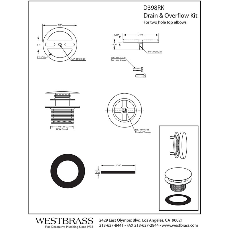 1.5" Coarse Thread Tip-Toe Bathtub Drain with Overflow Plate, Matte Black