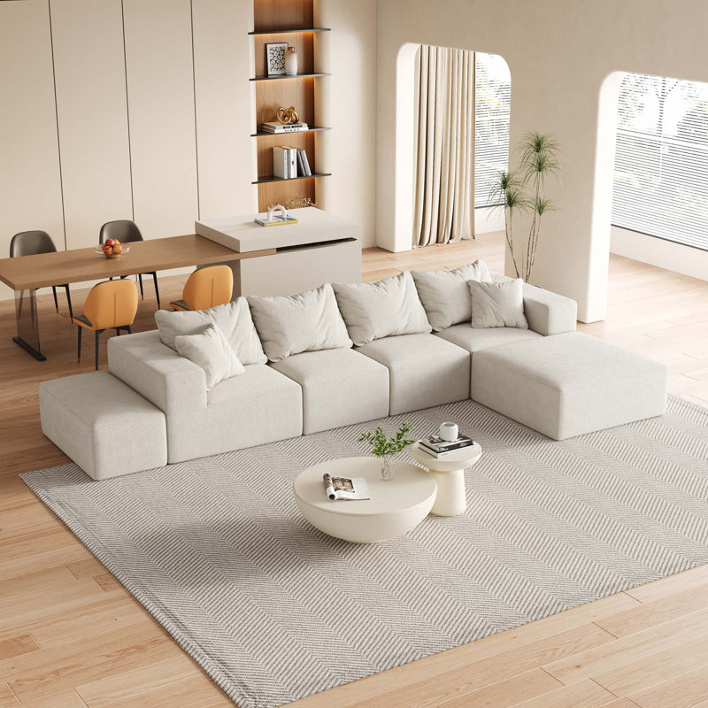 Ensemble de canapé modulaire rembourré moderne sans os, canapé modulaire en L de 132 po avec 6 coussins, canapé-lit combiné gratuit