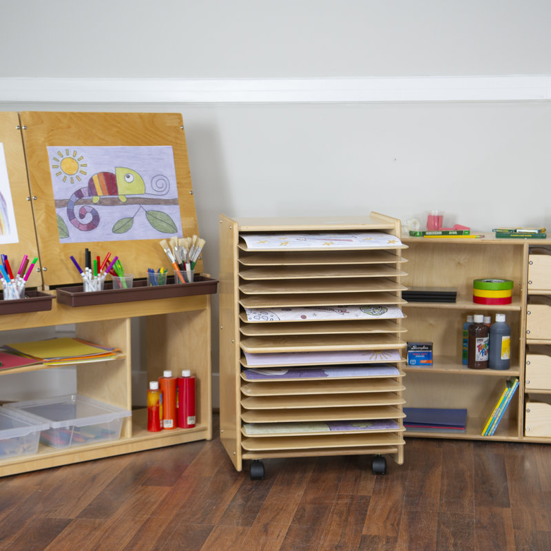 Natural Plywood Mobile Drying and Storage Rack with 15 Shelves