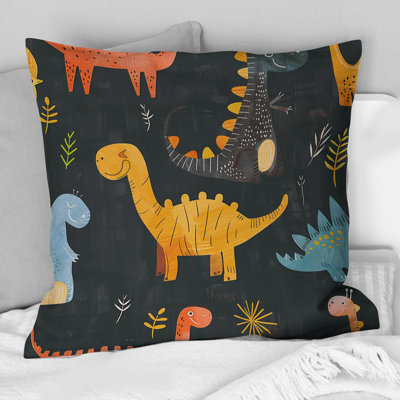 Yellow Green Children Dinosaur Pattern II - Children Throw Pillow