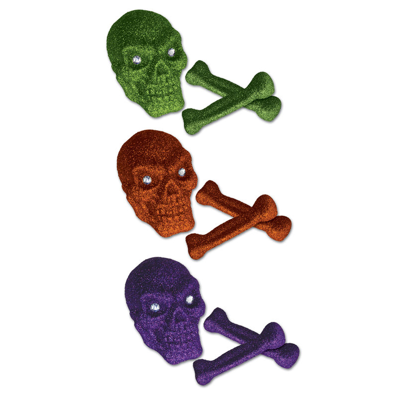 Halloween Glittered Plastic Skull & Bones