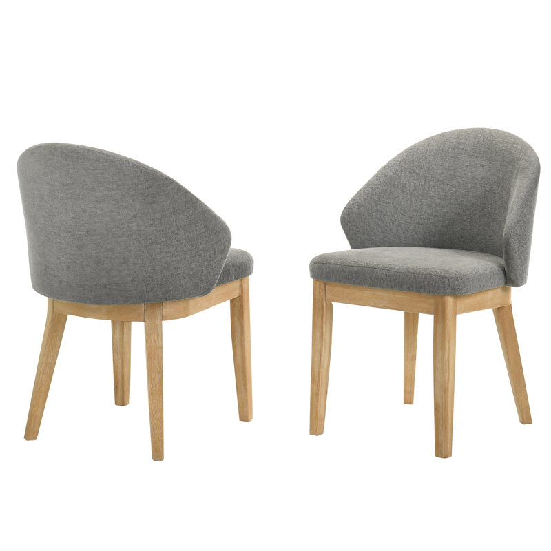 Ensemble de 2 chaises de salle à manger rembourrées modernes avec dossier courbé et pieds en bois en tissu gris doux