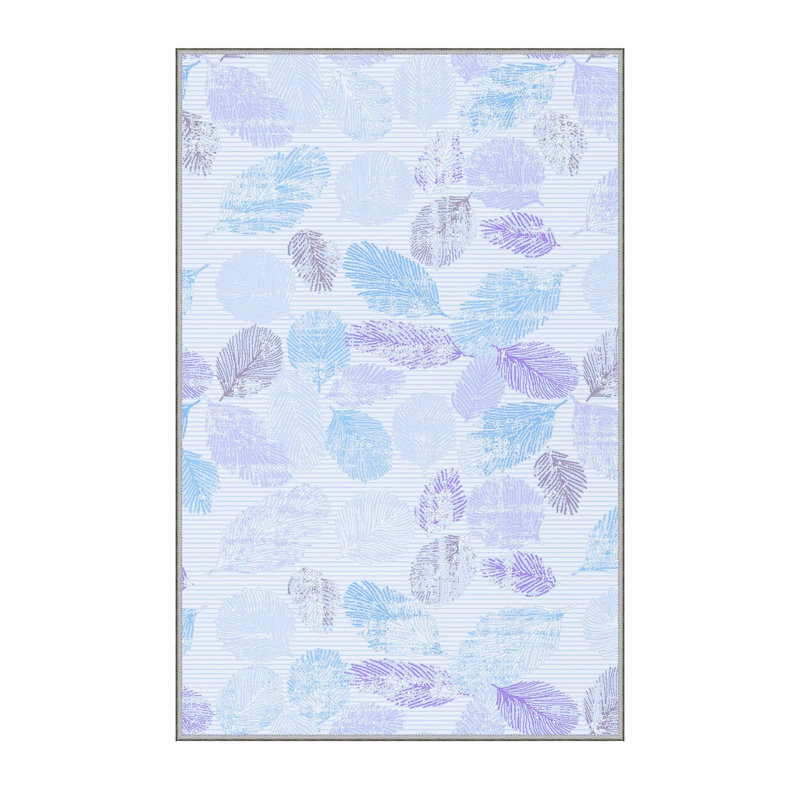 Tapis bleu pastel en polyester tissé à la machine Campos, Rectangle 3 pi 3 po x 4 pi 11 po