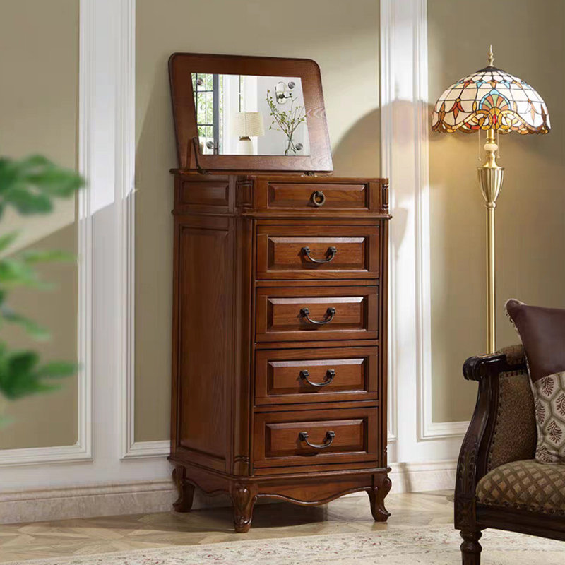 Armoire de rangement à bijoux en bois d'hévéa avec miroir American Style
