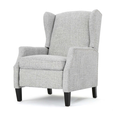 Pushback Recliner Chair, Modern Fabric Wingback Armchair With Nailhead Trim, And Wood Legs, Classic Living Room Recliner For Bedroom