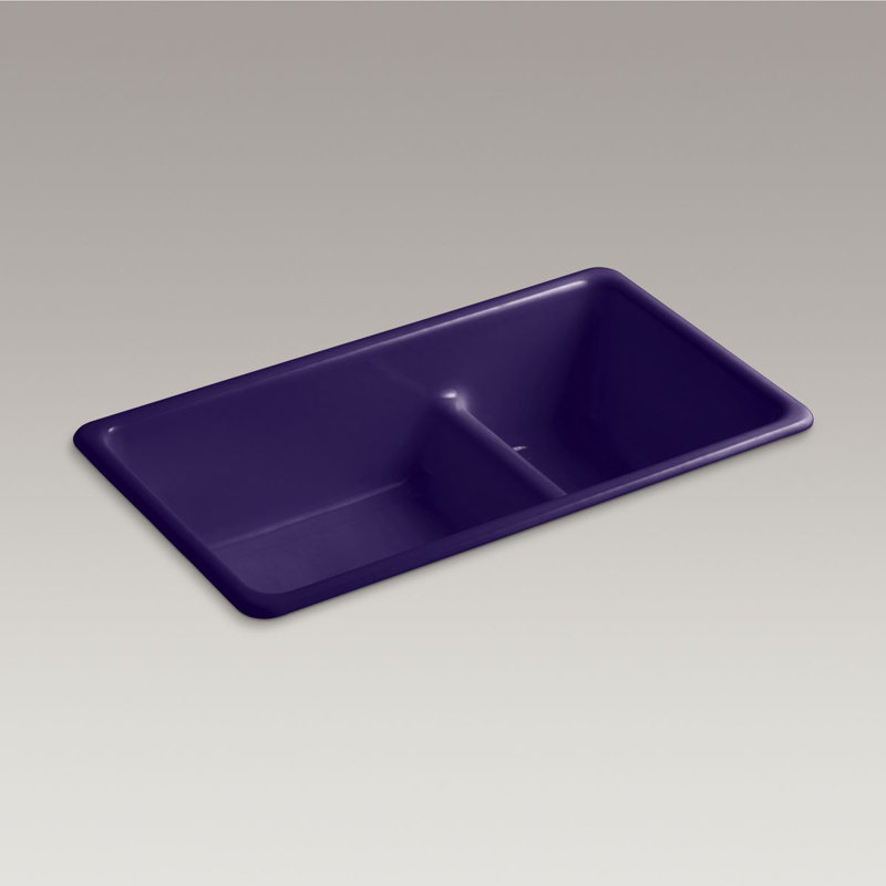 Iron Tones 33" L x 18.75" W Large/Medium Double-Bowl Kitchen Sink, Iron Cobalt