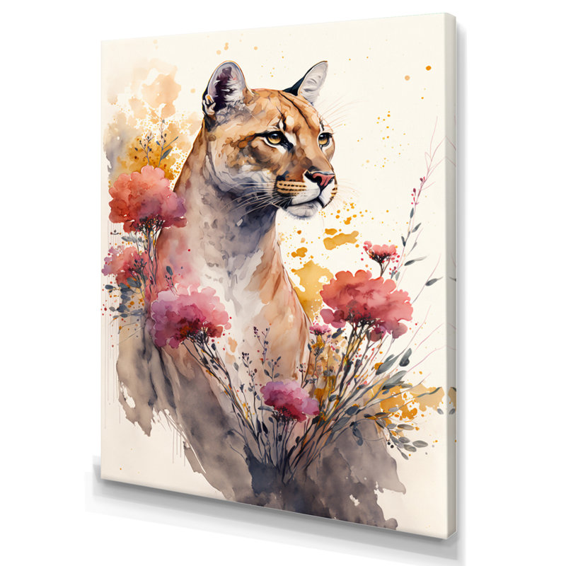 «Cute Puma Floral Art III», peinture sur toile, H 20 po x l 12 po x P 1 po, Toile tendue