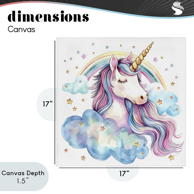 Mignonne jolie licorne et toile arc-en-ciel, design par Creative Studio, H 17 po x l 17 po
