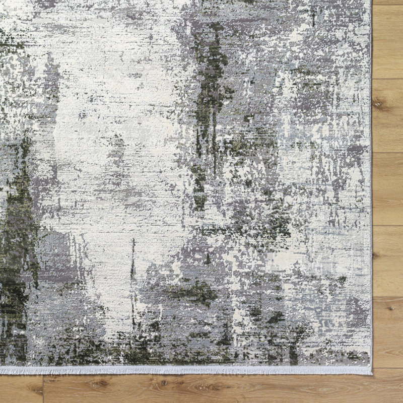 Tapis gris en viscose tissé à la machine Hilma, Rectangle 12 pi x 15 pi